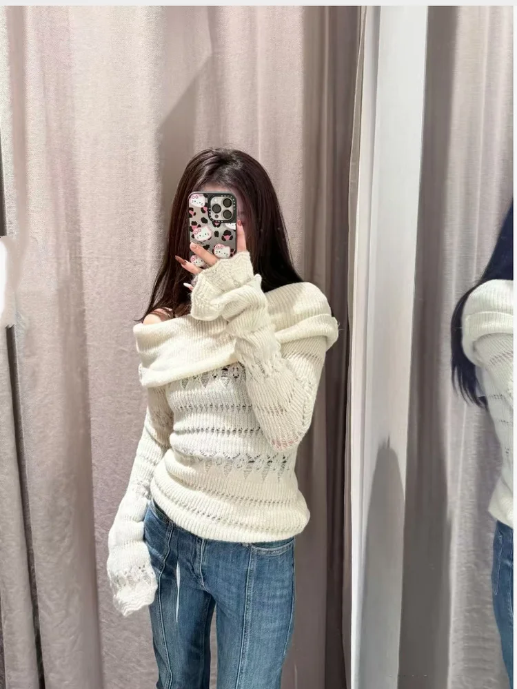 Sweet Sle Knitted Sweater oulder Bared Long Sve One oulder Design Faionable Winter New Arrival Women's Premium Kni...