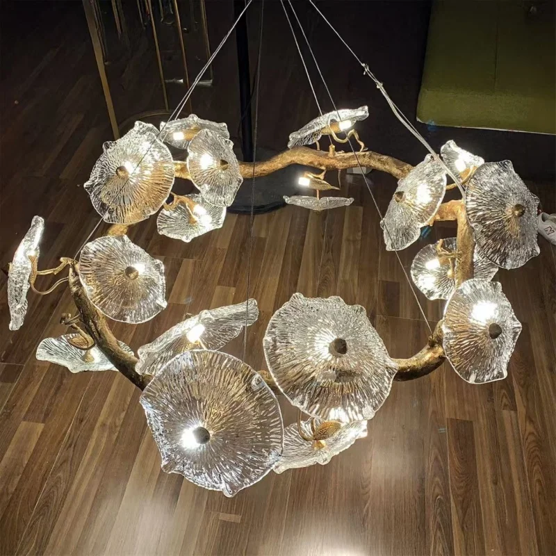 Dining Room Glass Living Room New Chinese Classical Tree Branch Tea Room Luxury Villa Hotel All Copper Lighting Fixtures