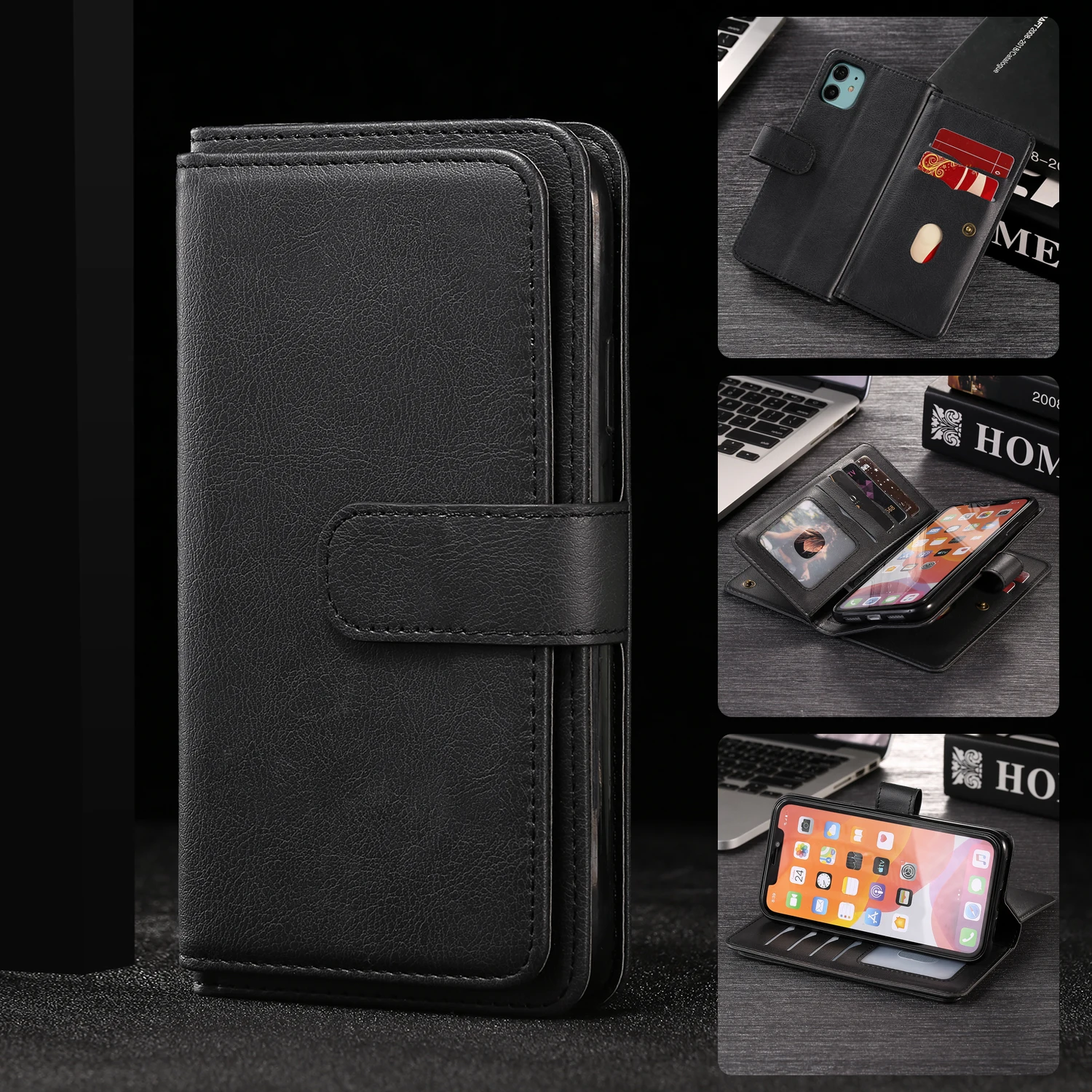 

for iPhone 15 14 13 12 11 Pro Max Wallet Case[10 Card Slots]:Multi-Function,Flip Strap Zipper Card Holder Phone Case