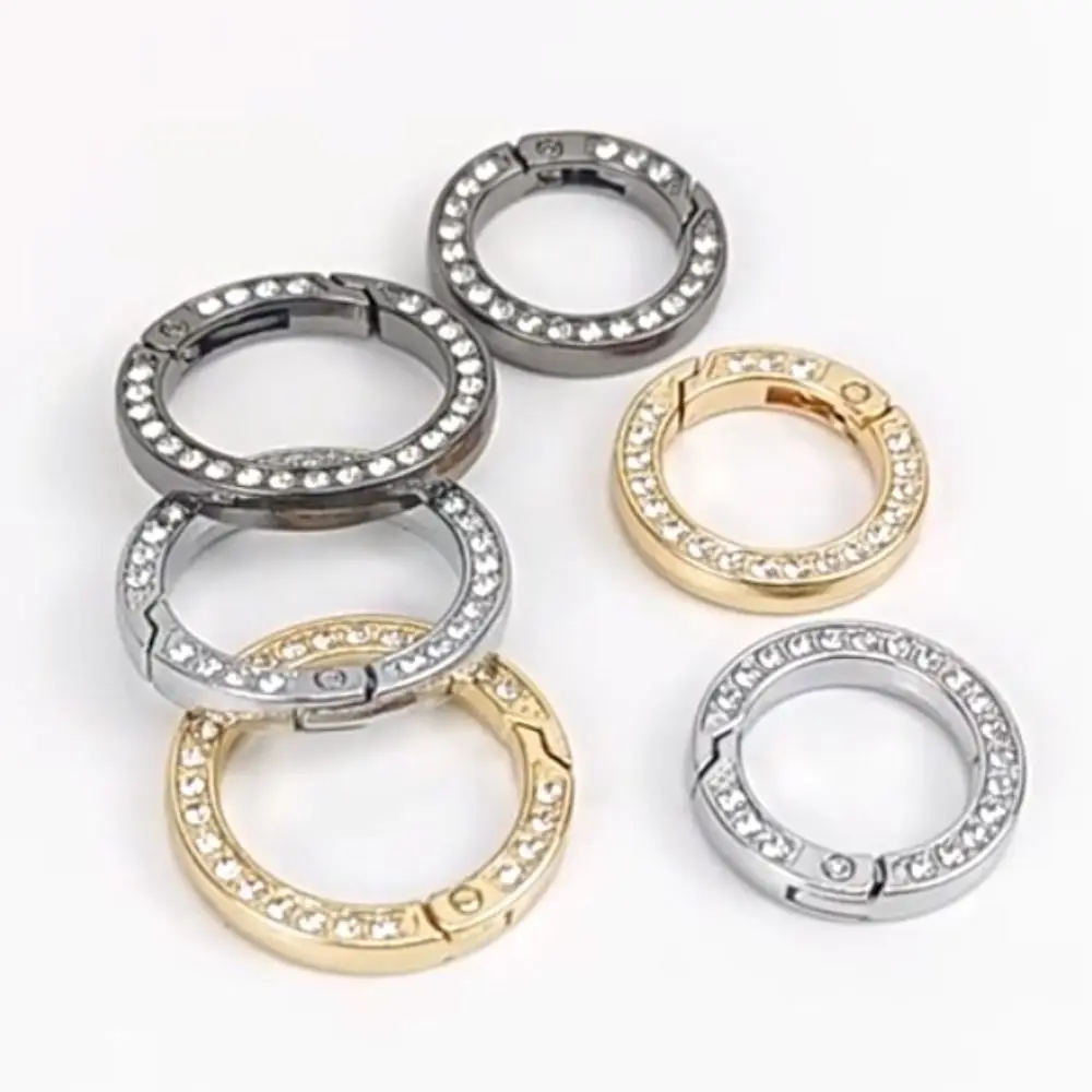 High Quality Black old silver Spring O-Ring Buckles 18.8mm Round Carabiner Diamond Plated Gate Purses Handbags Buckles Carabiner