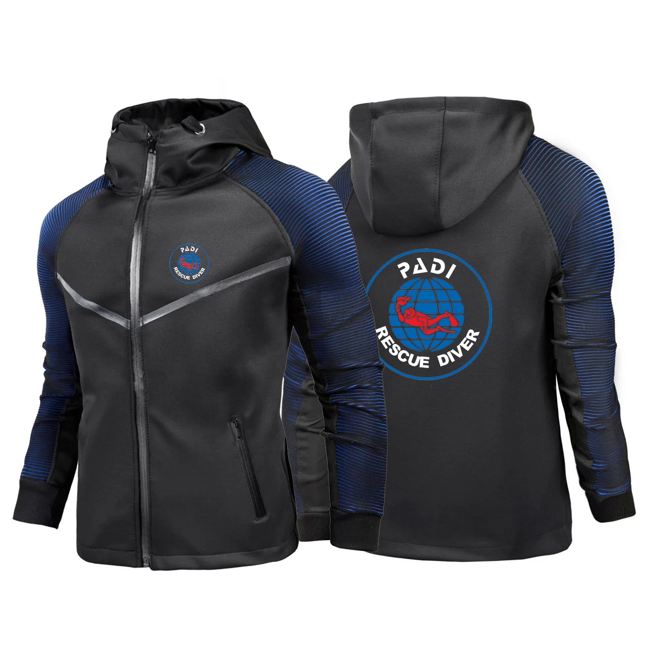 Logo Printed Racing Suit Scuba Driver Padi Long Sleeved Men's Top Stand Up Collar Zipper Jacket Workwear