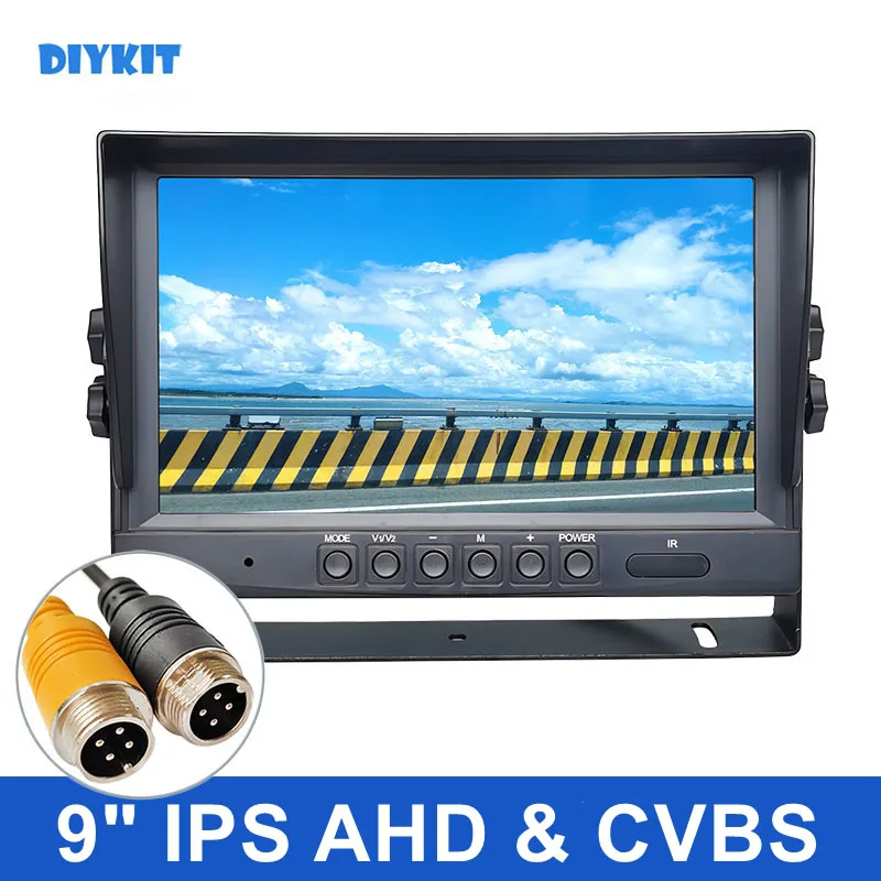 DIYKIT 9inch AHD IPS LCD HD Monitor Rear View Car Monitor Max Support 1080P AHD CVBS Car Camera 4PIN Video Input