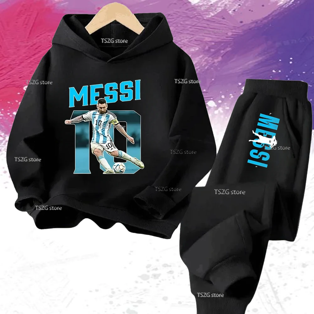 ميسي الصورة الرمزية المطبوعة ملابس الأطفال الأطفال الخريف والشتاء هوديس السراويل 2 قطعة ملابس رياضية غير رسمية للأولاد والبنات #1