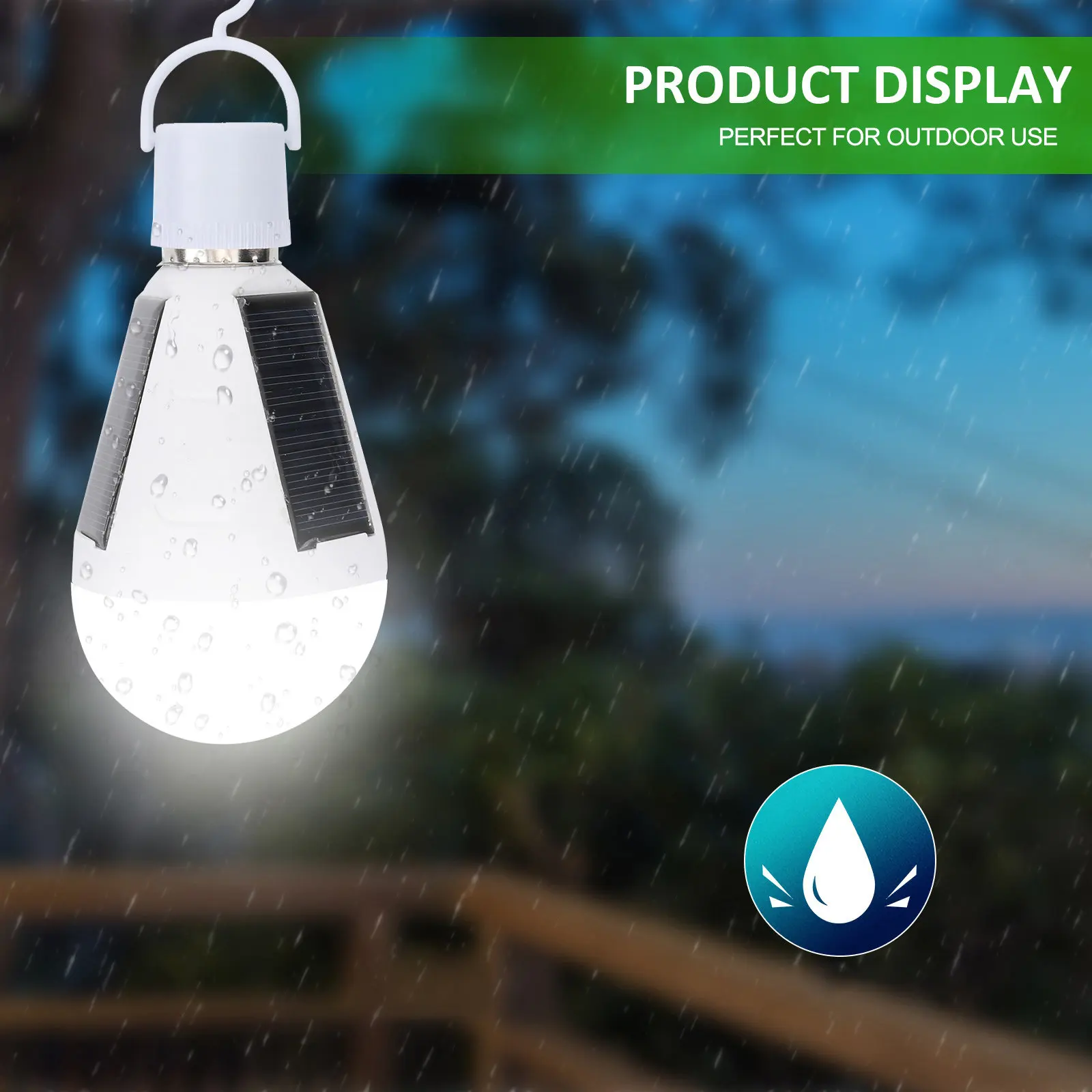Solar Powered LED Hanging Lamp 2 Pack E27 Socket Hook Light for Camping Emergency Blackout Home Fast Charging