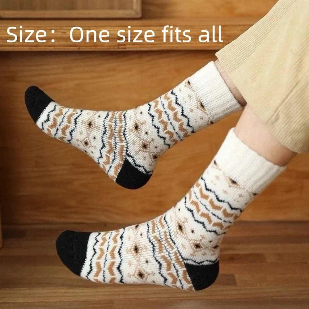 2 أزواج جديد سميكة الشتاء الجوارب الرجعية نمط الصوف الحراري منتصف العجل الجوارب تنفس الجوارب النسائية موسم الشتاء