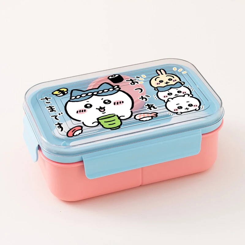 صندوق غداء Chiikawa مقصورة محمولة صندوق طعام فواكه حاوية طعام للميكروويف مع ملعقة شوكة كرتونية للنزهات حافظة طازجة هدايا #4