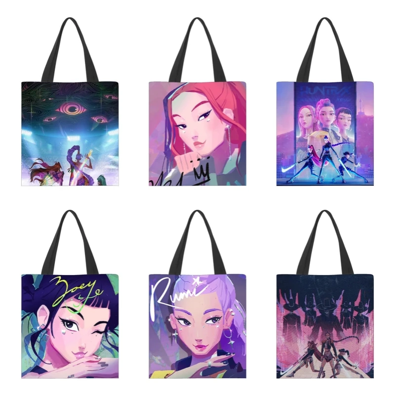 KPop デーモンハンターズアニメ周辺キャンバスバッグファッショナブルなショッピングハンドバッグかわいい弁当バッグ子供のおもちゃ漫画誕生日ギフト