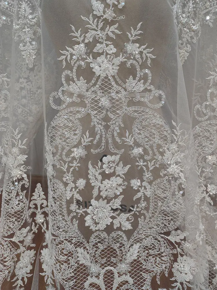 

Элитный тканевый материал для одежды: вышитое кружево с пайетками и аппликацией в виде цветочных ветвей для свадебных платьев и нарядов
