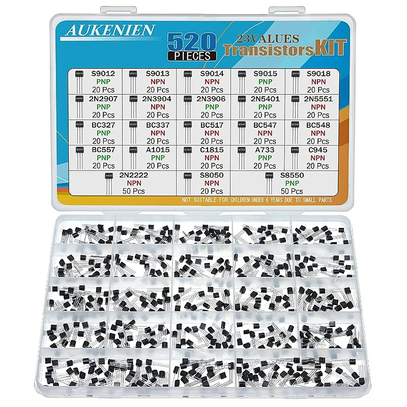 

AUKENIEN 23 Values Transistor PNP NPN Transistors A1015 A733 C945 C1815 BC557 2N2907 TO 2N5551 S9012 TO S9018 BC327 TO BC548