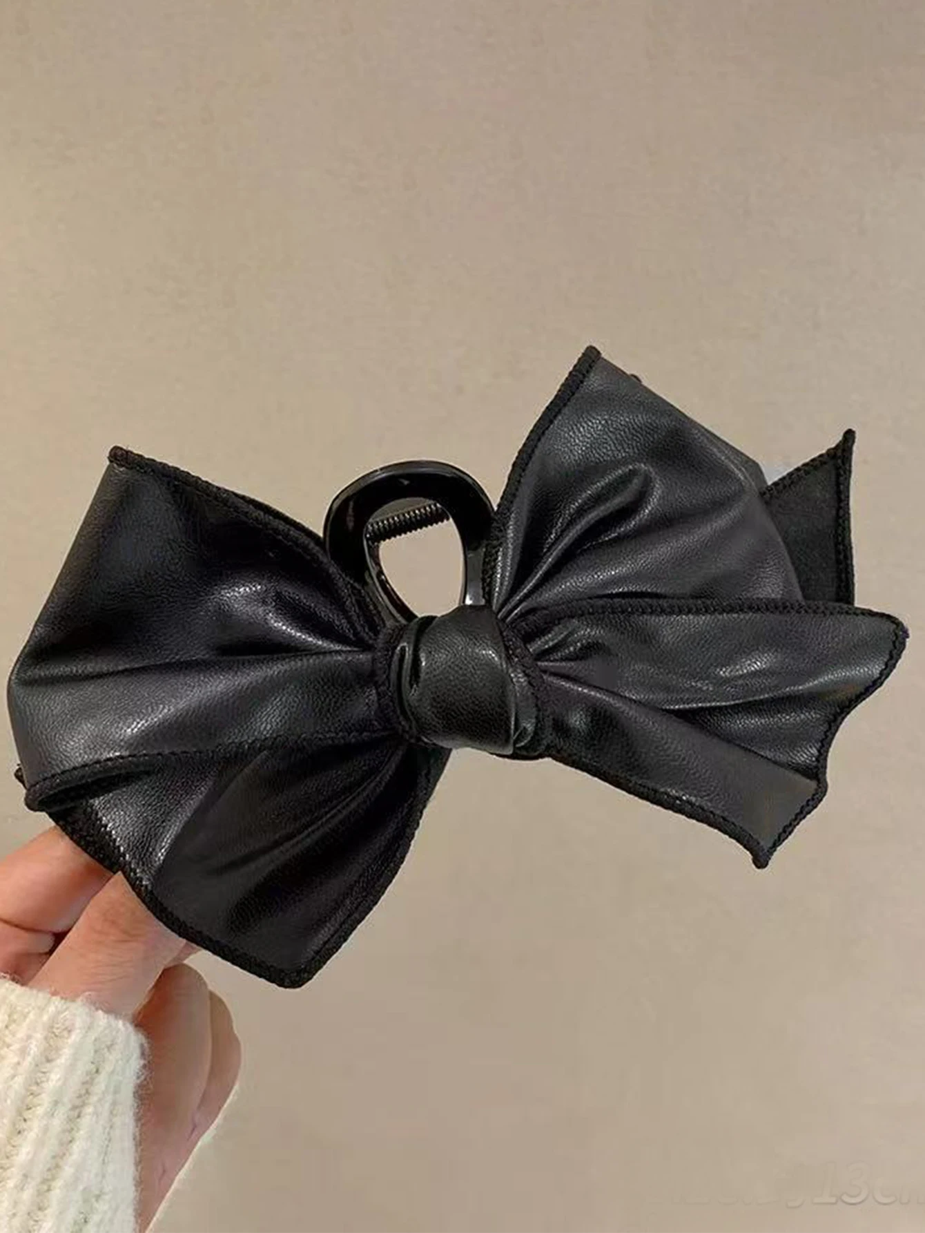 1 Pcs Black Leather Cotton Stuffing Bow Claw Clip,Large Jaw Clips for Thick Hair,No-slip Fashion Winter Hair Accessory for Girls image 5