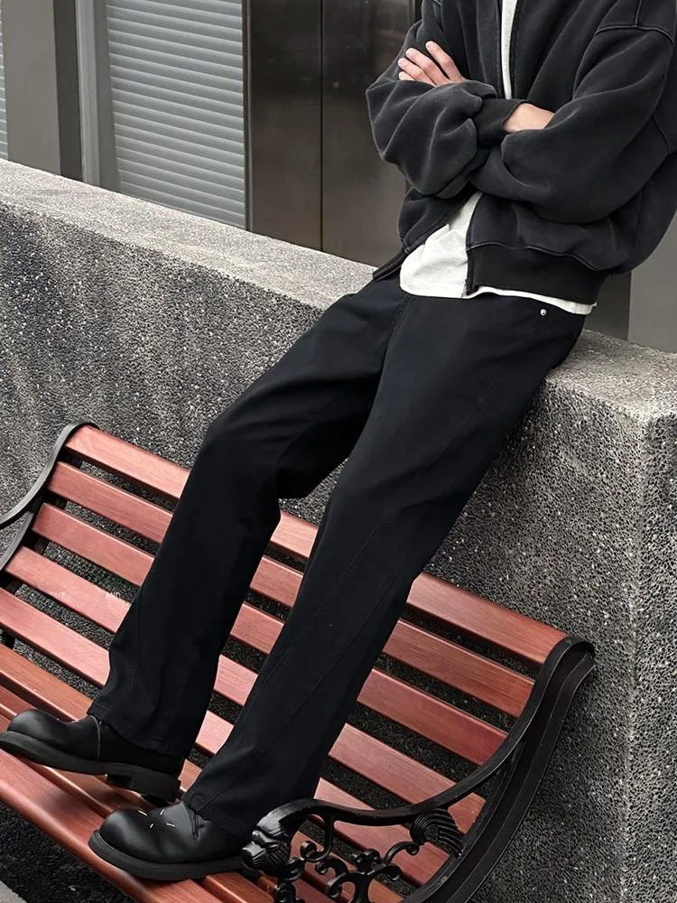 

Entong American Retro Straight Leg Loose Fit Bla Jeans Men's Sle Slimming Long Trousers Youth Faion Casual Cotton Jeans