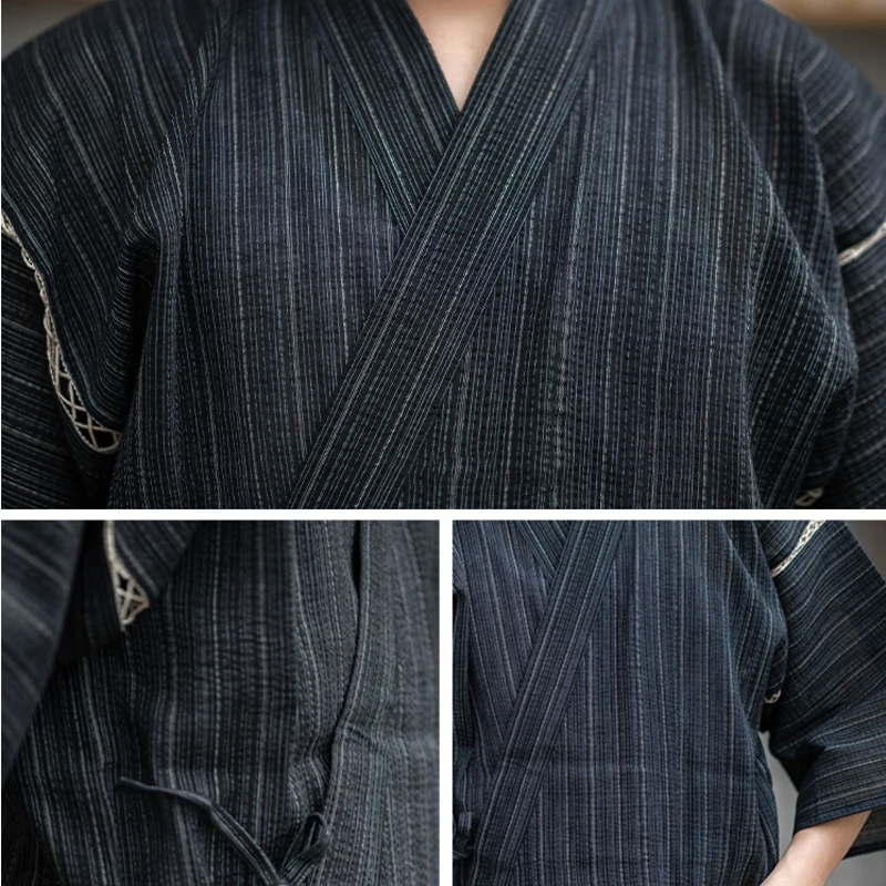 2024New Japanese Traditional Samurai Kimono For Men Yukata Bathing Robe For Summer Loose Sauna Wear Homewear Summer Short Sleeve