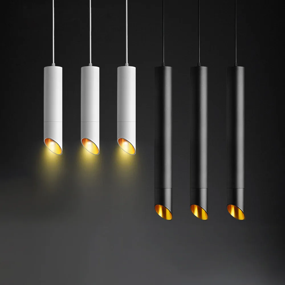 Cylinder LED Pendant Lights Long Tube Ceiling Lamps Kitchen Dining Room Bar Decoration Cord Dimmable Pendant Lamp Track Lights