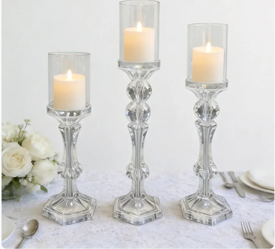 5 sets (15) pieces of transparent acrylic candle holders, centerpiece decoration for wedding and party dining tables