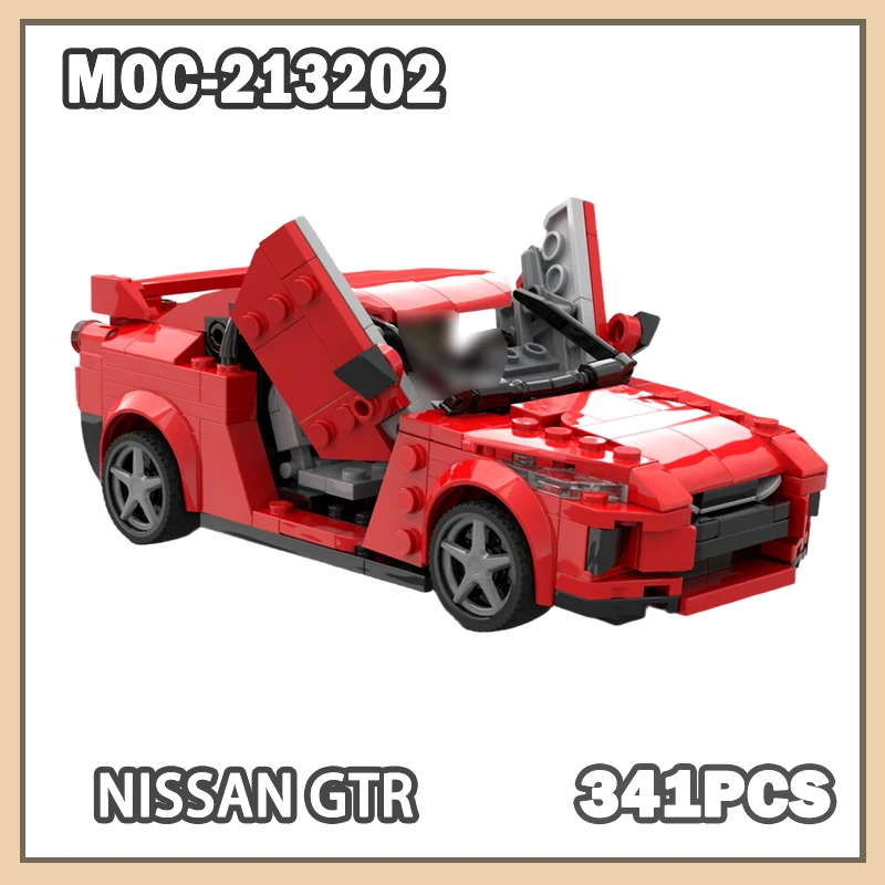 

MOC- 213202 Строительный блок, модель спортивного автомобиля Nissan GTR, кирпичная конструкция, технология для мальчиков, детская гоночная игрушка, образовательный подарок, 341 шт.