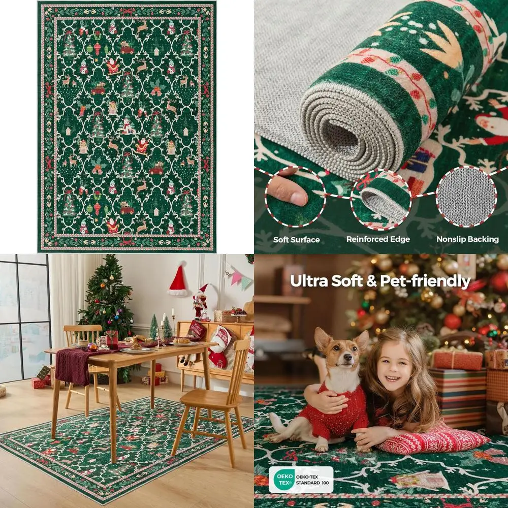 

Green Modern 5x7 Rug for Christmas Living Room, Soft Low Pile, Non-Slip, Machine Washable, Ideal for Home Holiday Decor
