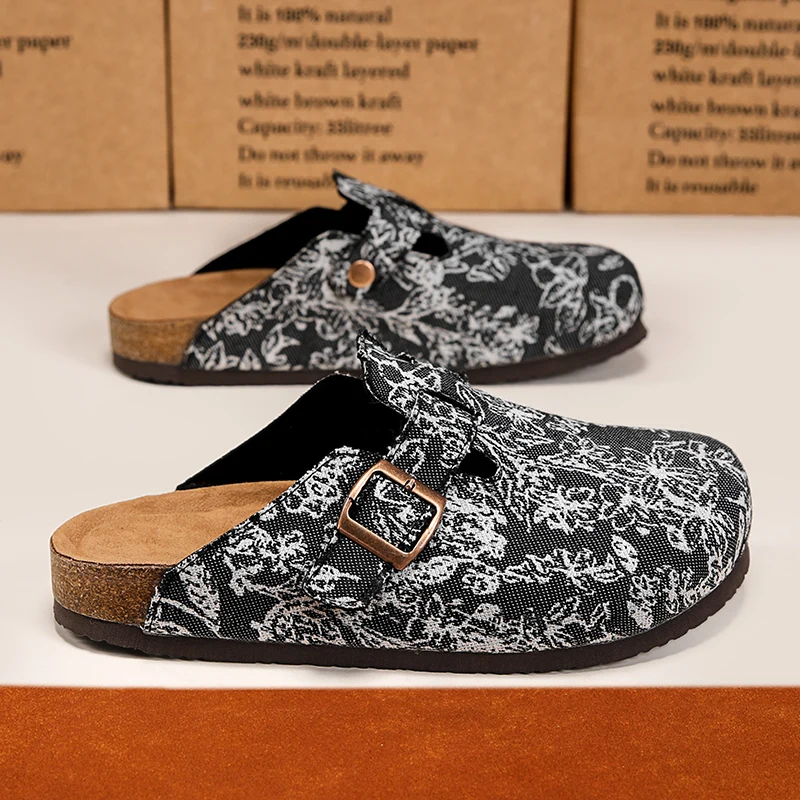 2025, vier Jahreszeiten für Männer und Frauen, Baotou-Hausschuhe, leichte Halbhausschuhe aus Kork, Paarschuhe, Retro-Slip-on-Lazy-Hausschuhe