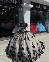 Vintage Black Pearls Beaded 3D Flowers 15 Year Old Quinceanera Dress 2024 Sweet 16 Dress Party Gown Lace Up vstidos Customized