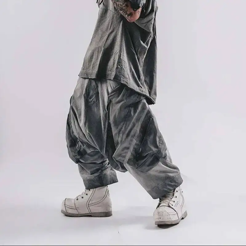 HKSH Spring Summer New Men Techwear Punk Tide Casual Distressed Washed Ankle -Length Cargo Pants Y2K Ins Baggy Streetwear HK4630
