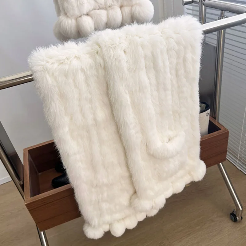 2023 New Arrival Warm Thick Winter Knitted Real Rabbit Fur Shawl Women Fashion Fluffy Soft Natural Genuine Fur Scarves Female