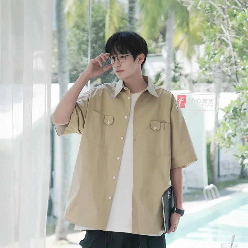 Shirts Men Handsome Fashion Streetwear Design Summer Short-sleeved Shirt Korean Summer All-match Teenager Simple Mens Clothes