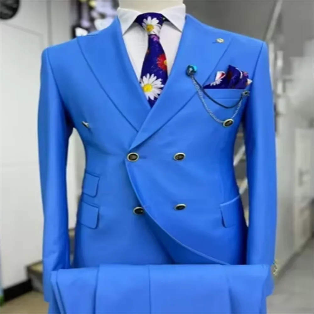 

2 Pieces Double Breasted Formal Men Suits Slim FitGroom Tuxedos for Wedding Peaked Lapel Custom Male Blazer Prom Daily Wear