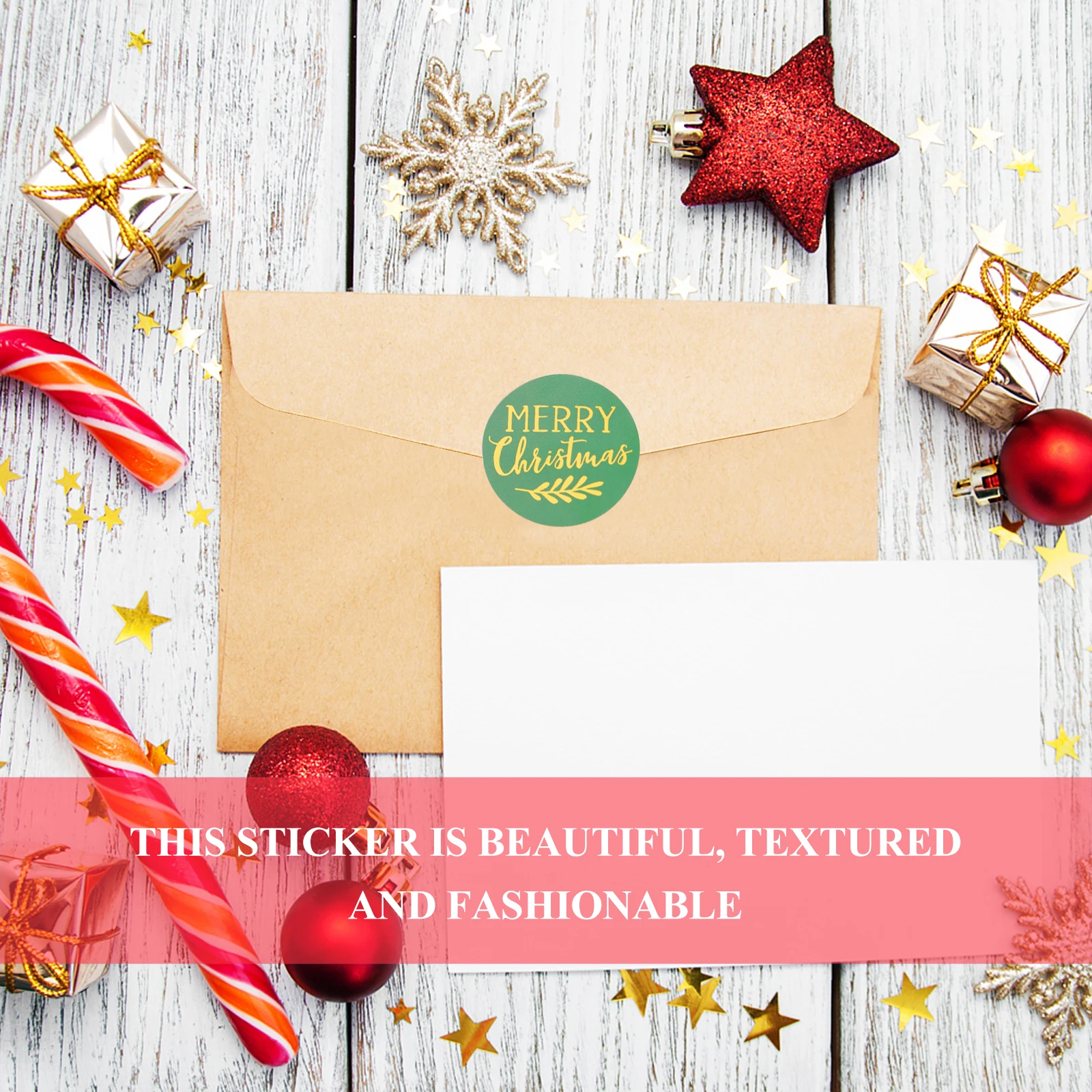 Stiker Natal Label Hadiah Perekat Label Pelat Tembaga Liburan Segel Bulat