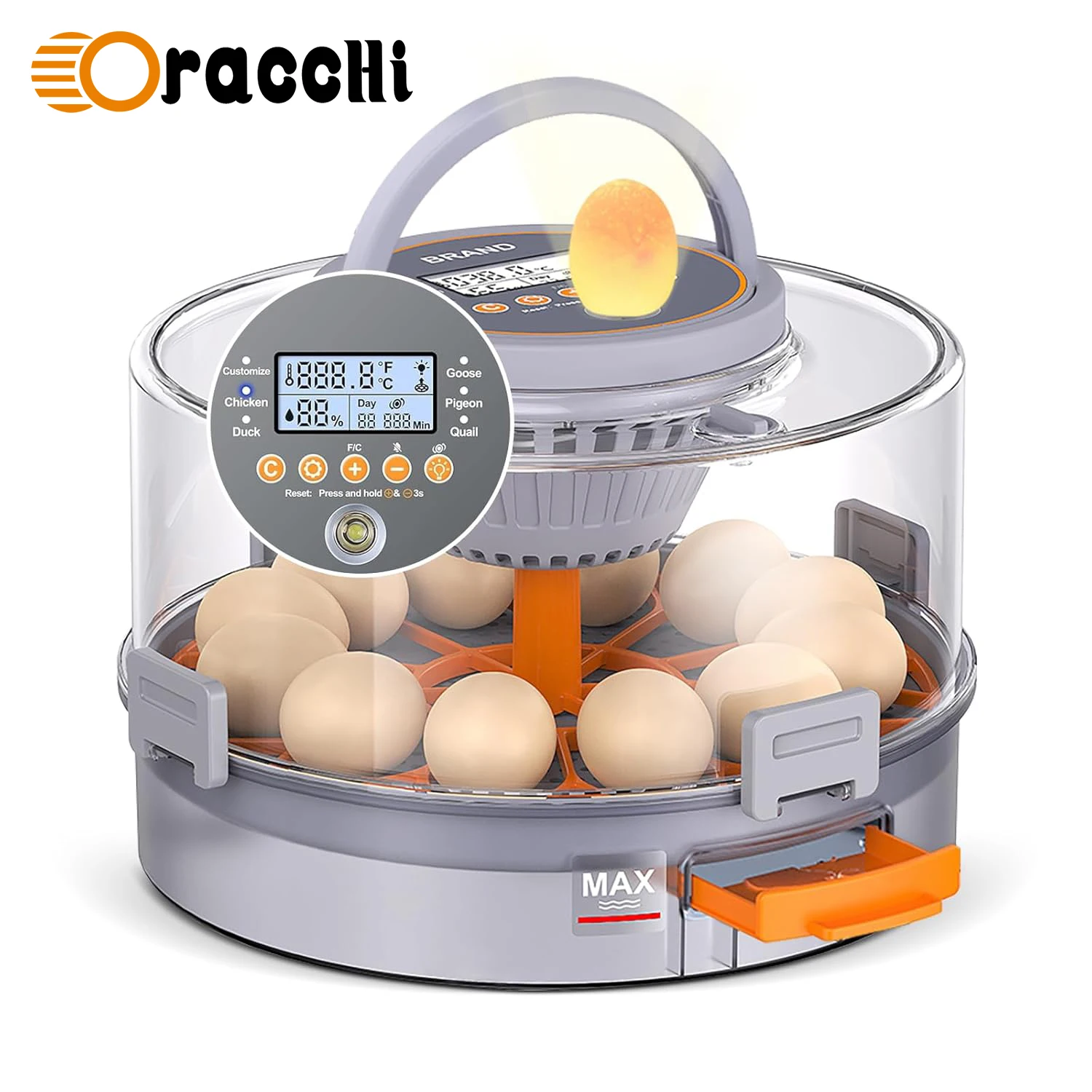 

ORACCHI Egg Incubator with Automatic Egg Turning and Humidity Control, Intelligent Egg Incubator with Automatic Temp. Adjustmen