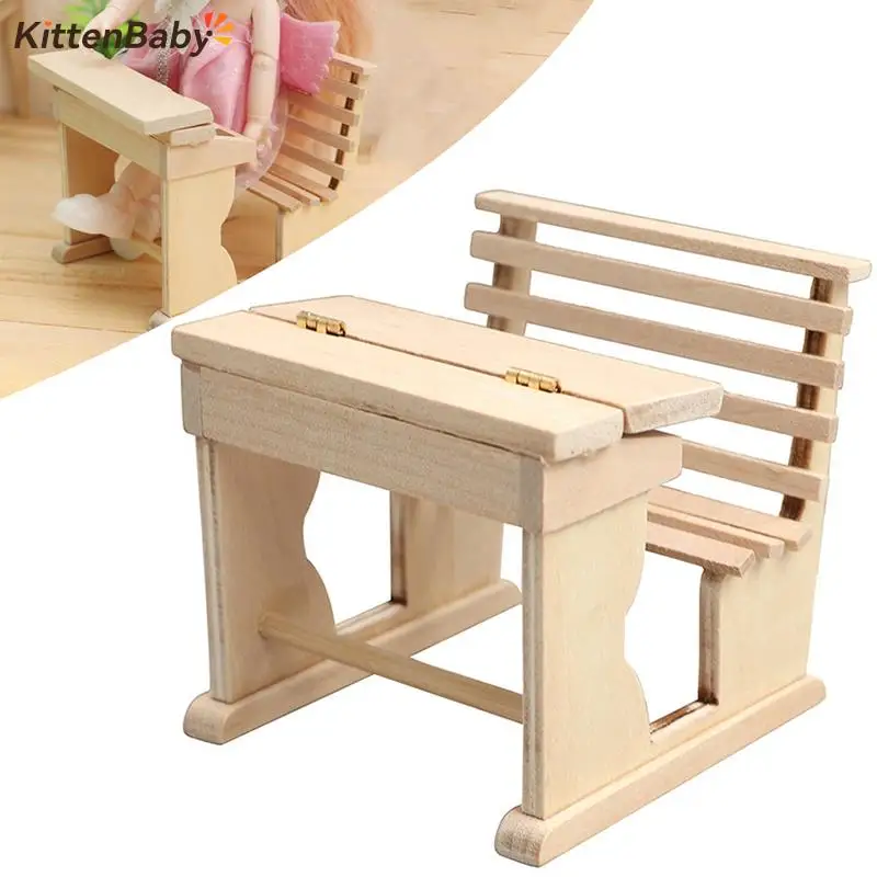 Dollhouse Miniature Simulation Wooden Integrated Learning Desks And Chairs Model DIY Accessories Decor Study Scene Toys