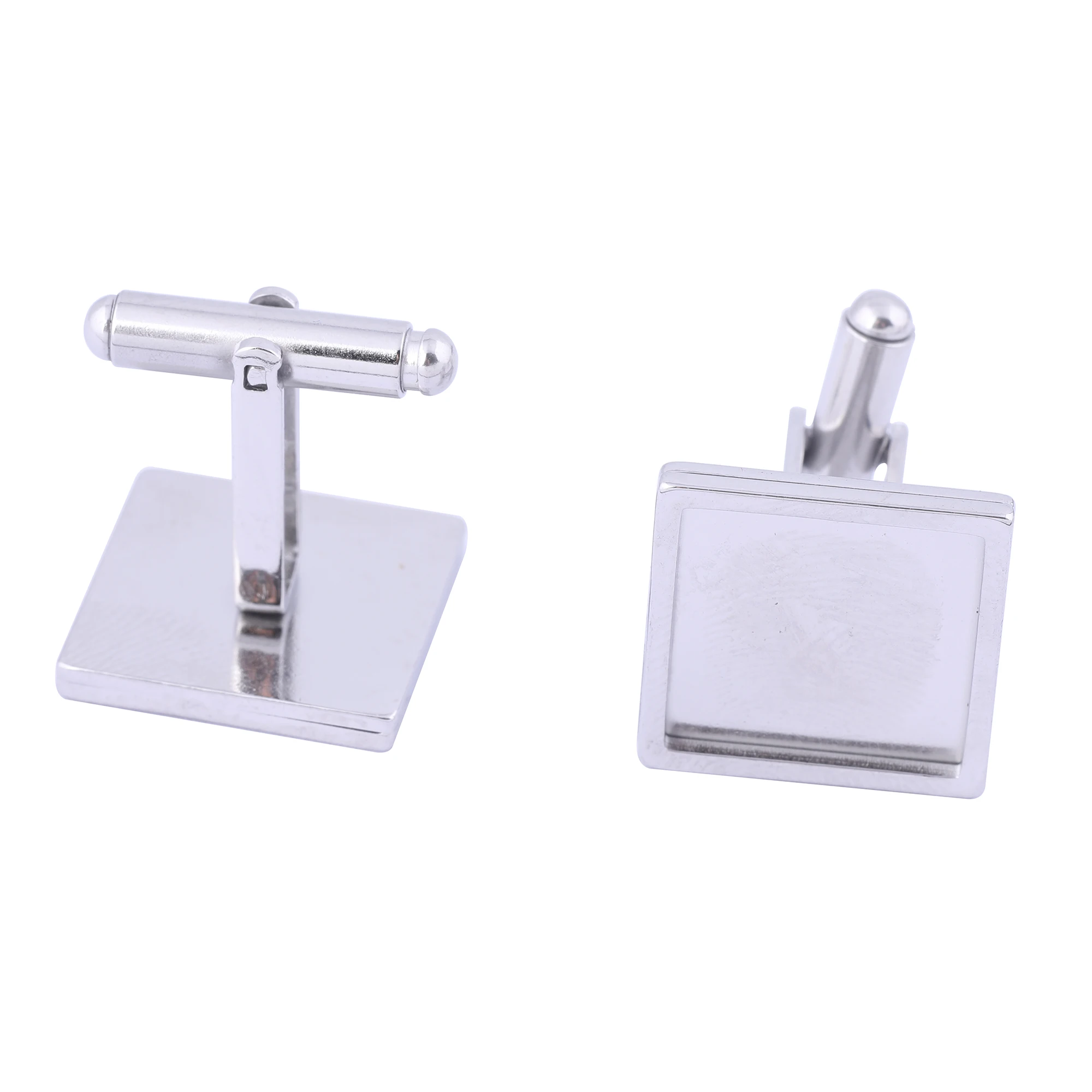 6pcs Fit 15mm Square Cabochon Cufflink Base Setting Blanks Stainless Steel Bezel Trays For Cuff Links Making