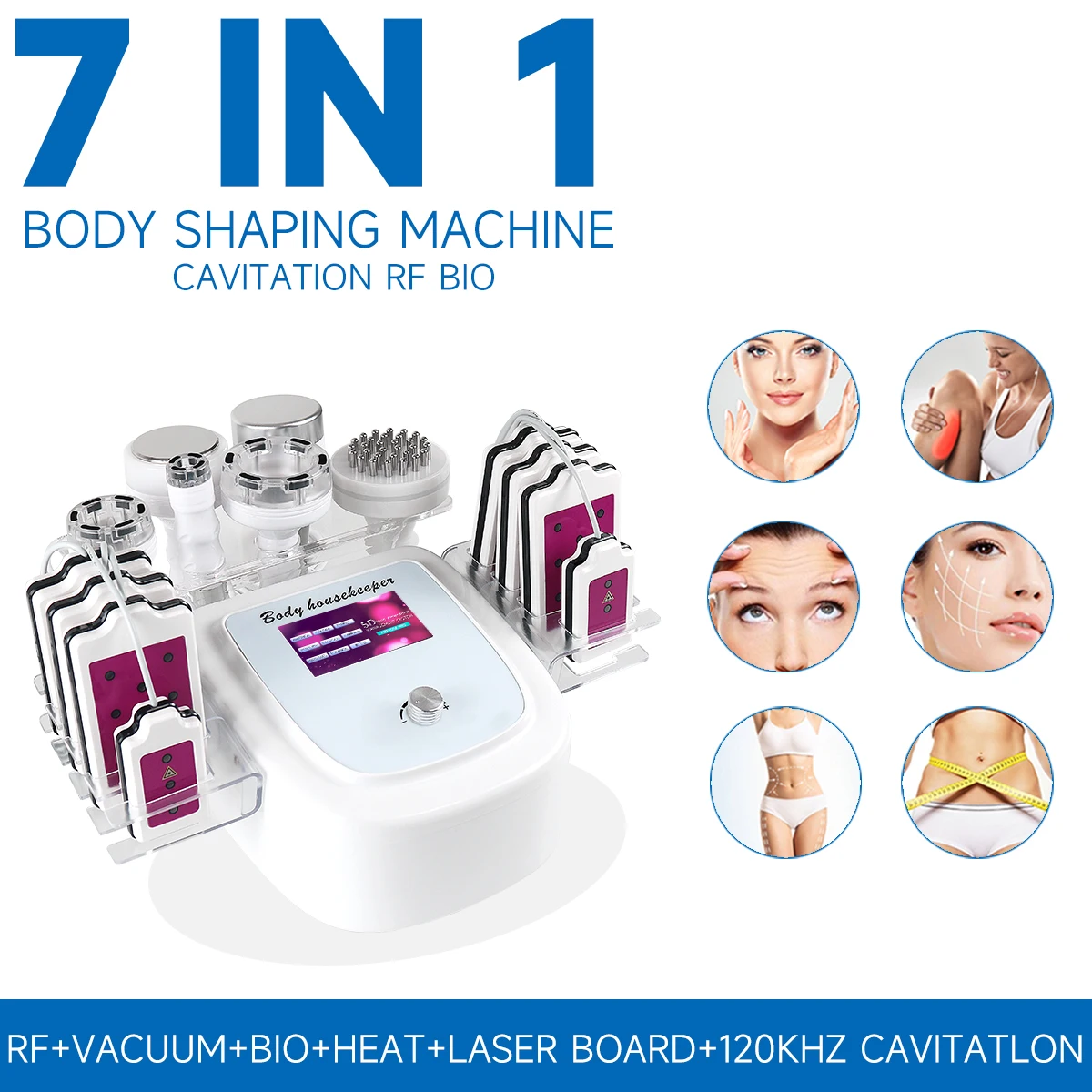 7 In 1 120K Vacuum Cavitation Ultrasonic Machine Laser Lipo Massage Fat Burning Cellulite Removal Body Slimming Shape Massager