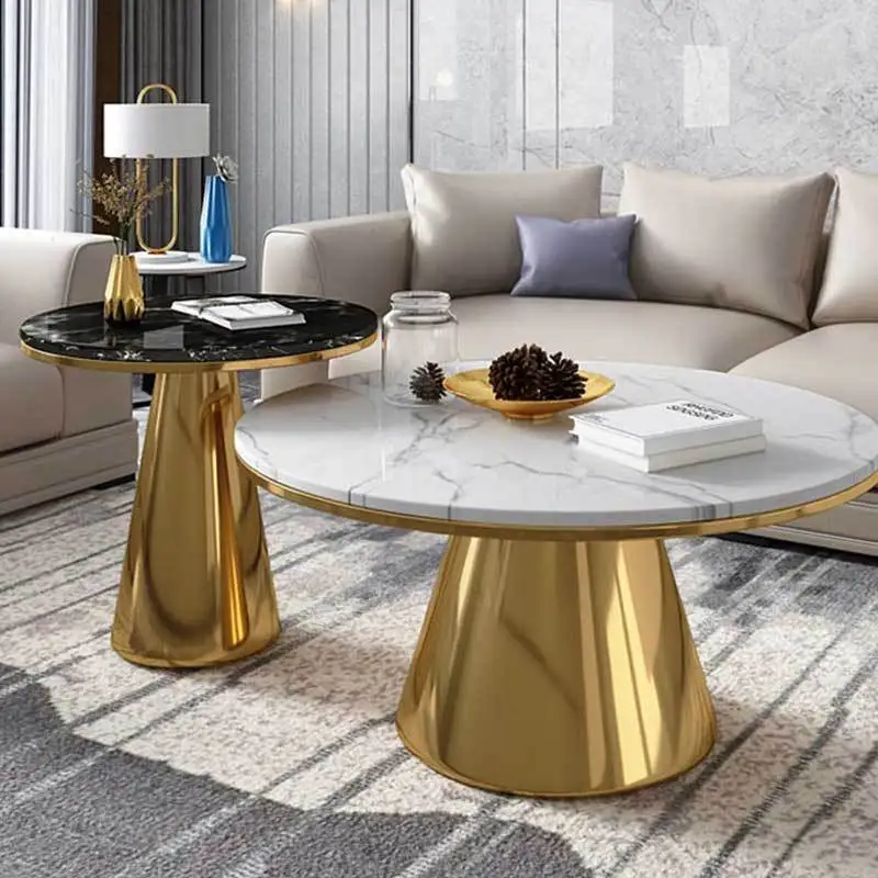 Ethiopian Modern Design Metal Round Coffee Table Set Home Furniture Gold Luxury Marble  For The Living Room