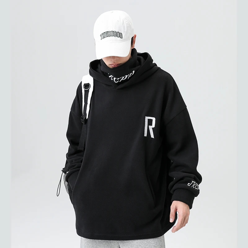 Japan Style Casual O-Neck 2024 Spring Autumn Black Hoodie Sweatshirt Men\'S Thick Fleece Hip Hop Skateboard Streetwear Clothes