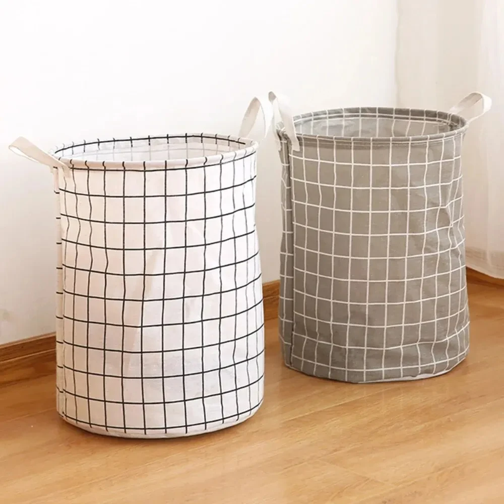 Household Dirty Clothes Basket Large Capacity Collapsible Plaid Fabric Toy Storage Bucket Storage Dirty Clothes Basket