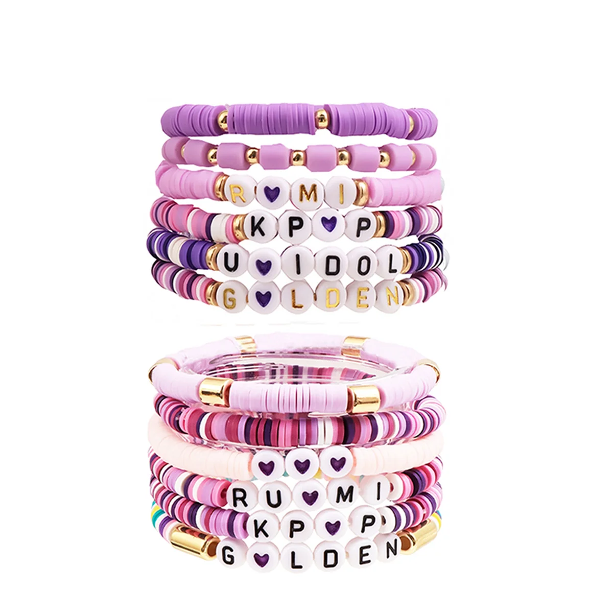 Hot Sale Demon Hunter Kpop Girl Group Handmade Beaded Colorful Polymer Clay Letter Bracelets, Minimalist Stretch Bracelets