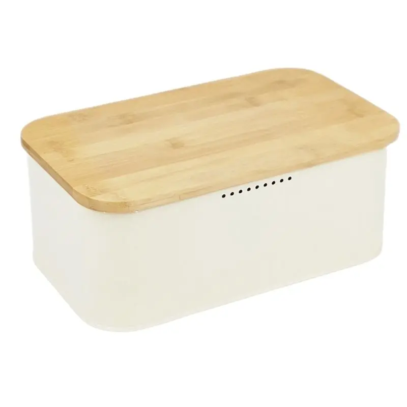 B23B Metal For Breads Box With Bamboo Lid, Ventilated Kitchen Storage Container For Bread, Airflow Preservation