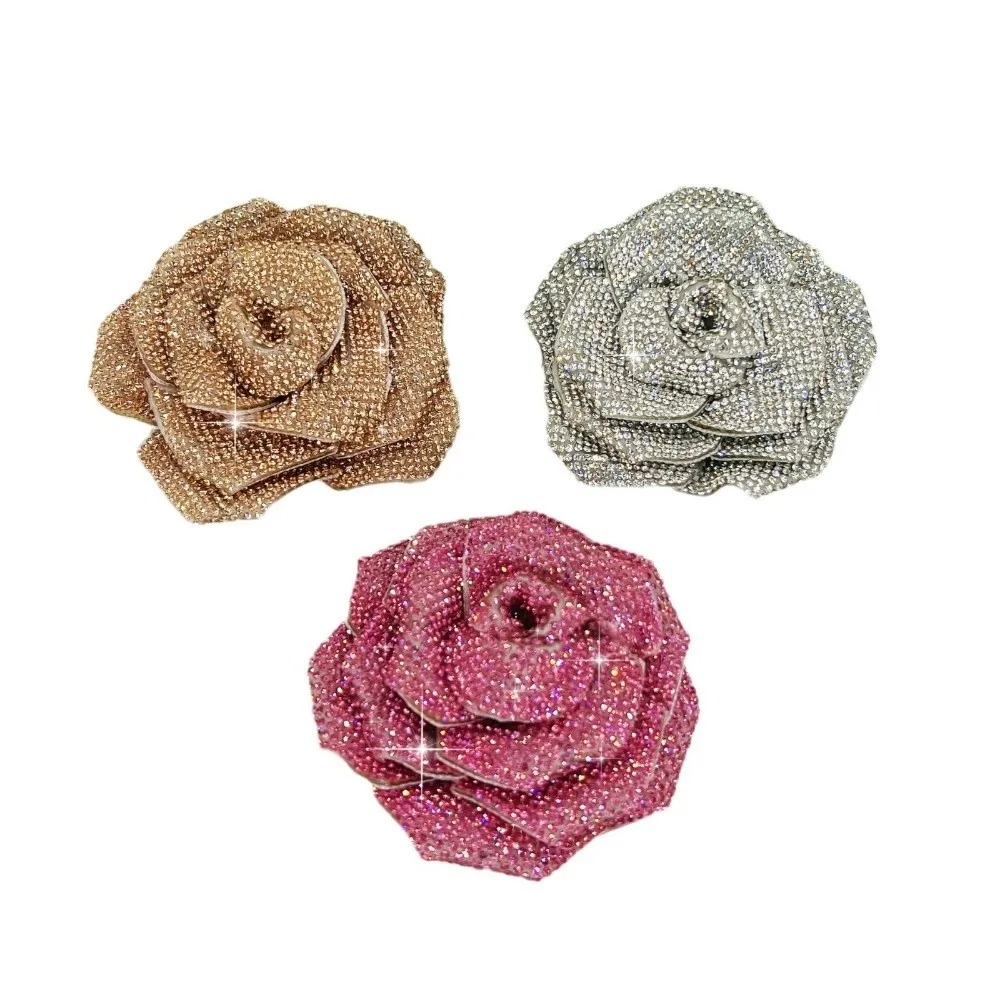 3D Rose Rhinestone Flower Patches DIY Craft Embellishment Flower Brooch Fabrics Sparkling Sew-On Applique