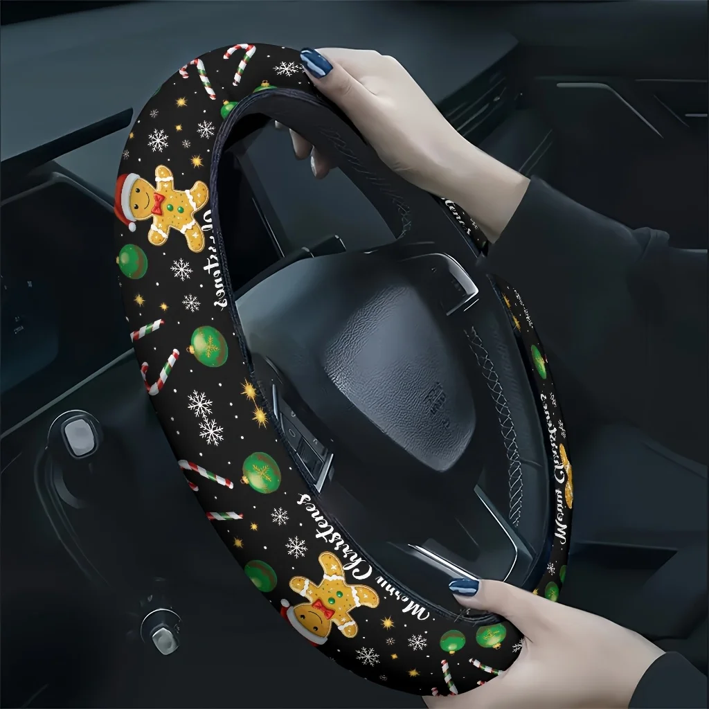 1pc Christmas Gingerbread for Man Candy Ball Snowflake Holiday Car Steering Wheel Cover, Soft and Breathable to the Touch