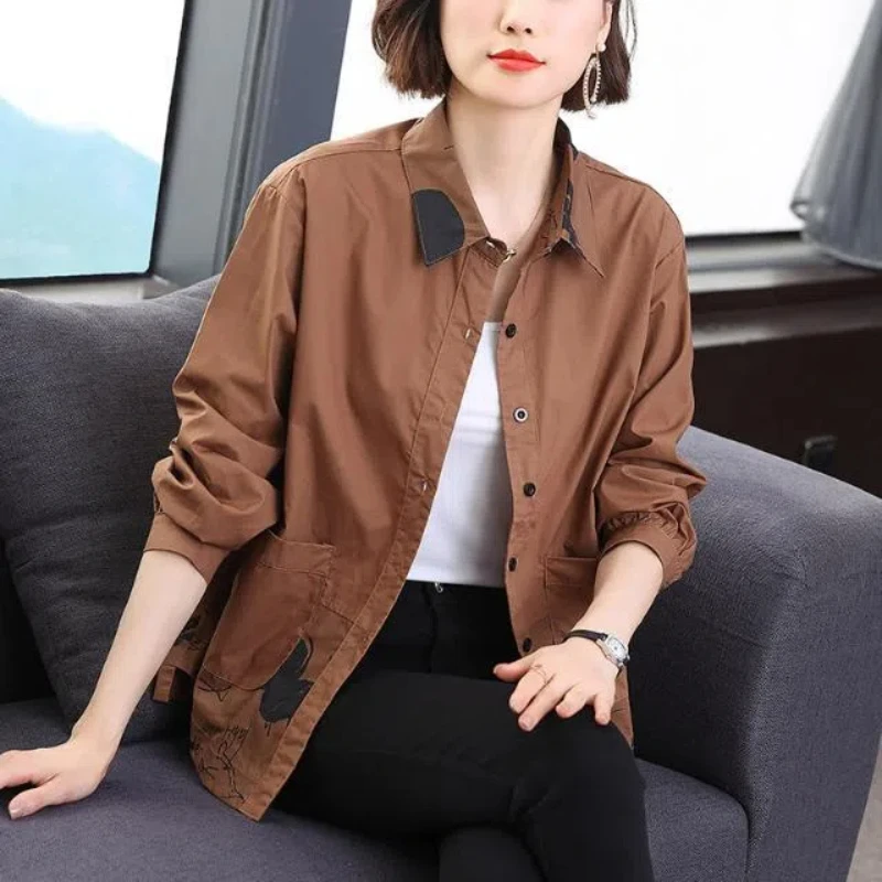 Cotton Rich Woman Shirt Loose Fit Thin Fit Noble and Western-style Middle-aged and Elderly Autumn Cardigan