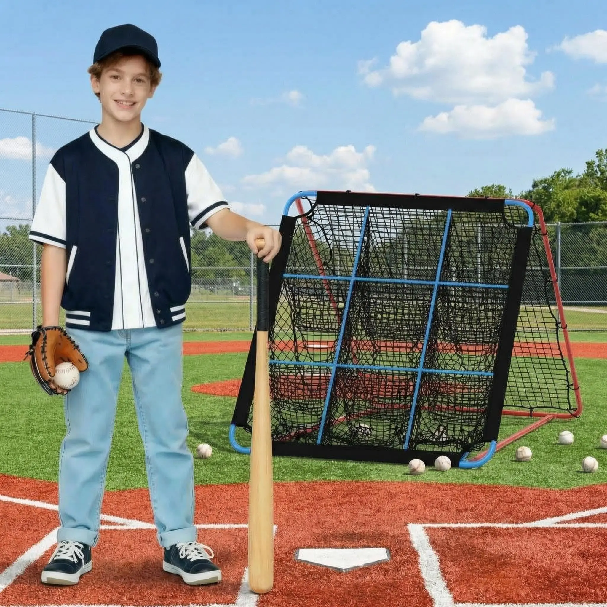 

Портативное оборудование для тренировок по бейсболу 2 в 1, отбойник 4x4 и сетка для подачи, экран для подачи с 9-отверстной зоной для ударов