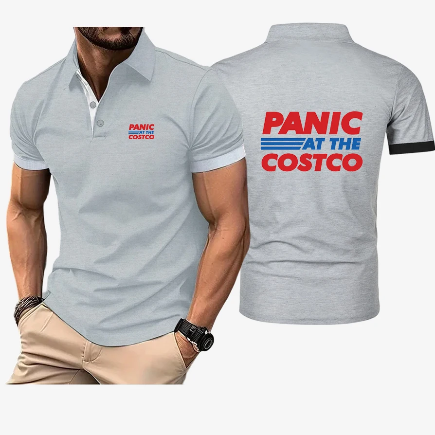 2025 Panic At The Costco Graphic Printing New Fashion Polo Shirt Solid Color Men's Summer Casual Short Sleeve Streetwear Tops