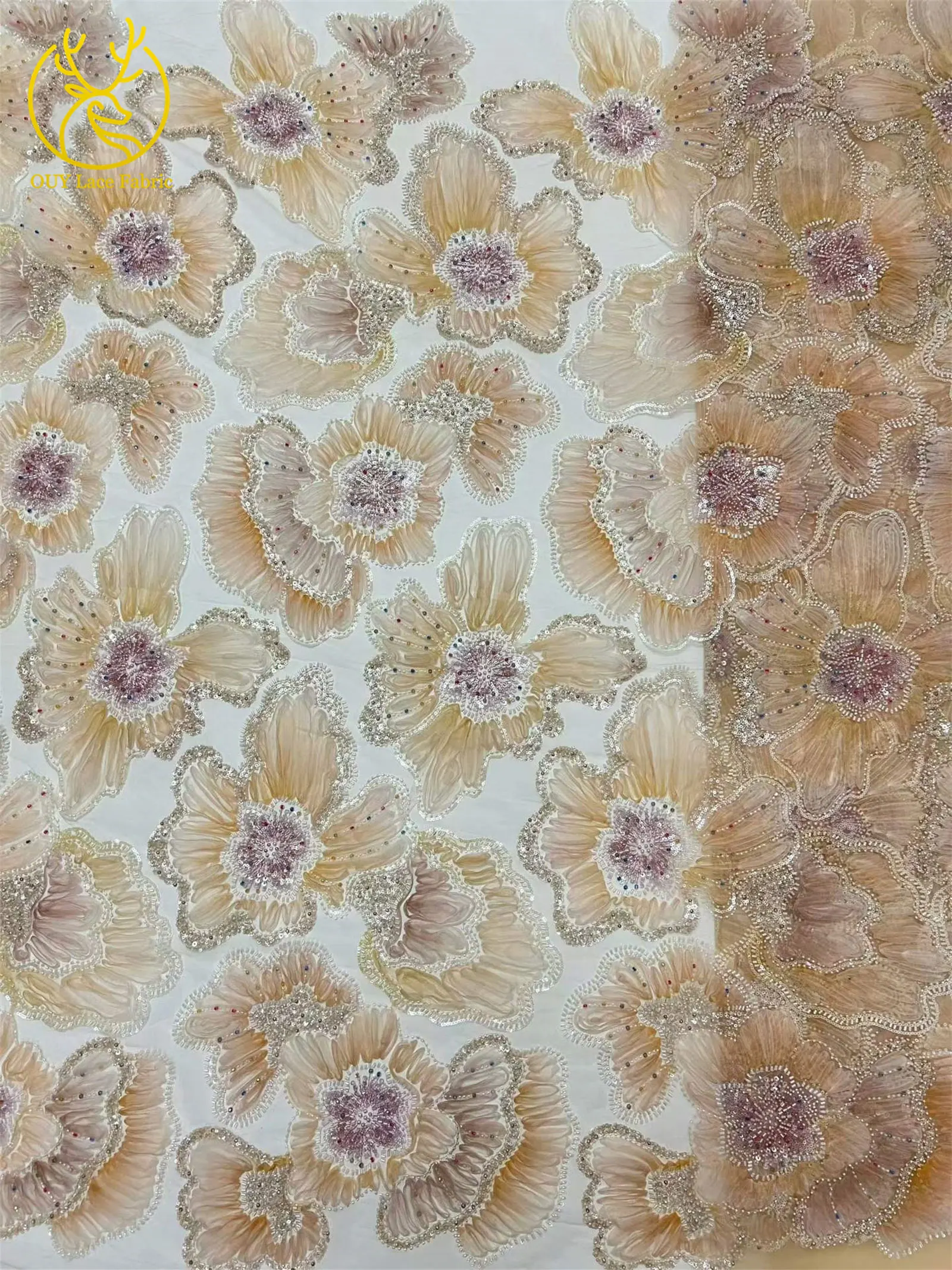Wunderschöner Afrikanischer Pailletten-Perlen-Spitzenstoff 2026 Hochwertiger Französischer Spitzenstoff Nigerianische Netzspitze Stickerei Partykleid – Detail 17
