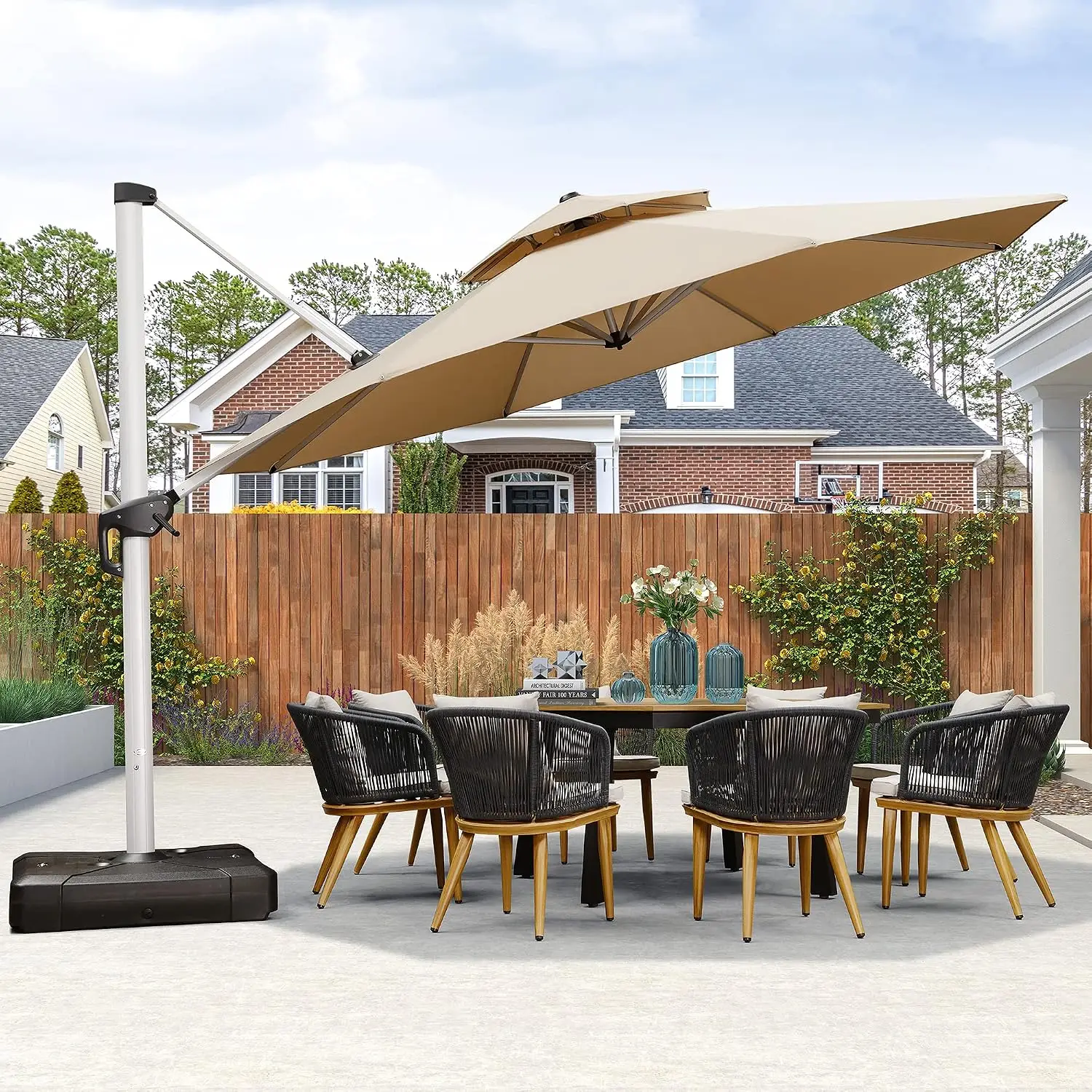 Cantilever Patio Umbrella 13 FT Extra Large with Base, Beige, Custom