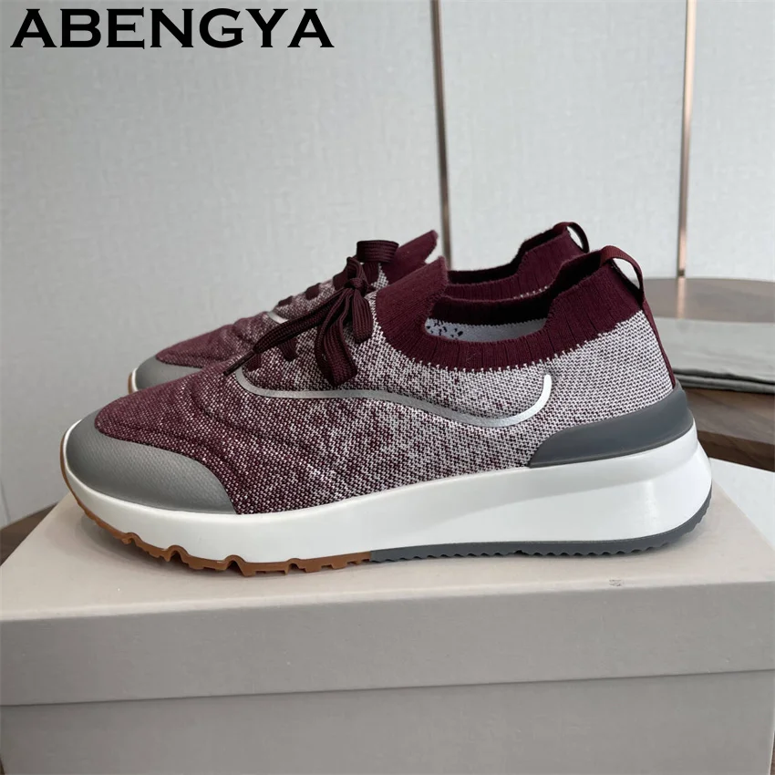 

Новые мужские разноцветные вязаные лоферы, кроссовки с круглым носком на шнуровке и резинке, летние модные кроссовки в стиле барокко, мужские кроссовки на плоской подошве