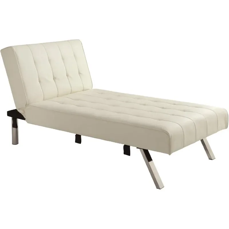 Emily Chaise Lounger With Chrome Legs, Vanilla Faux Leather