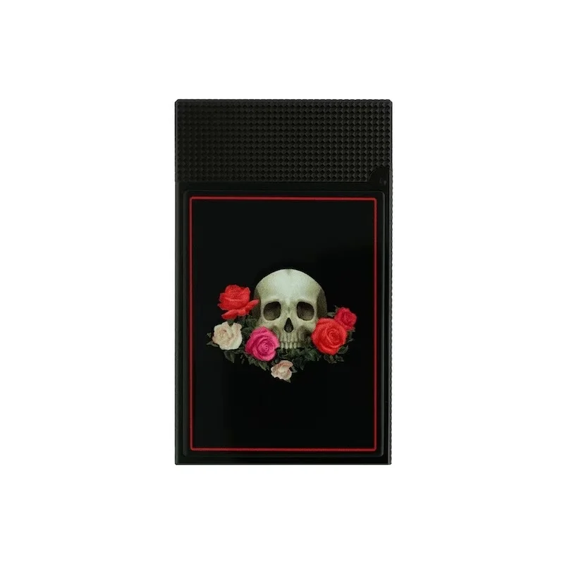 S.T. Dupont Limited Edition Luxury Black Lacquer with Skull and Roses Design Soft Flame Lighter Collection