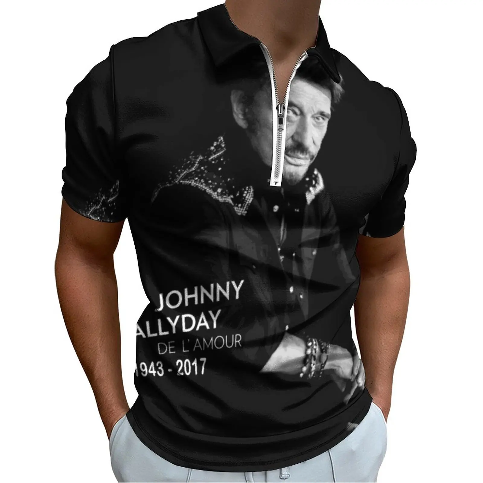 

Johnny Hallyday Casual Polo Shirts Johnny Hallyday Limitied Edition T-Shirts Short Sleeve Graphic Shirt Date Cool Oversized Tops