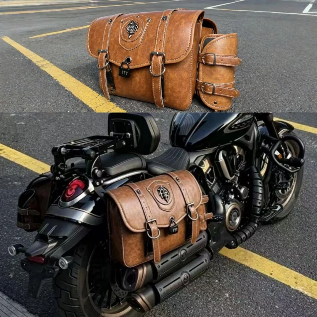 Universal Retro Motorcycle Saddlebag Throwover Saddlebags for Harley Honda Yamaha Suzuki PU Leather Skull Monster Pattern Knight