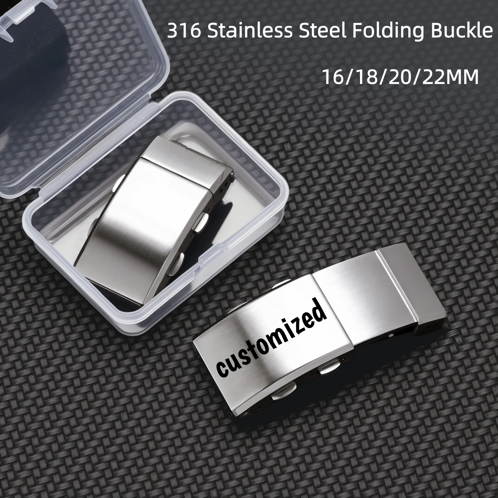 Customize 16/18/20/22mm 316L  Stainless Steel Brushed Folding Safety Buckle Double Push Extendable Adjustable Watch Band Clasp