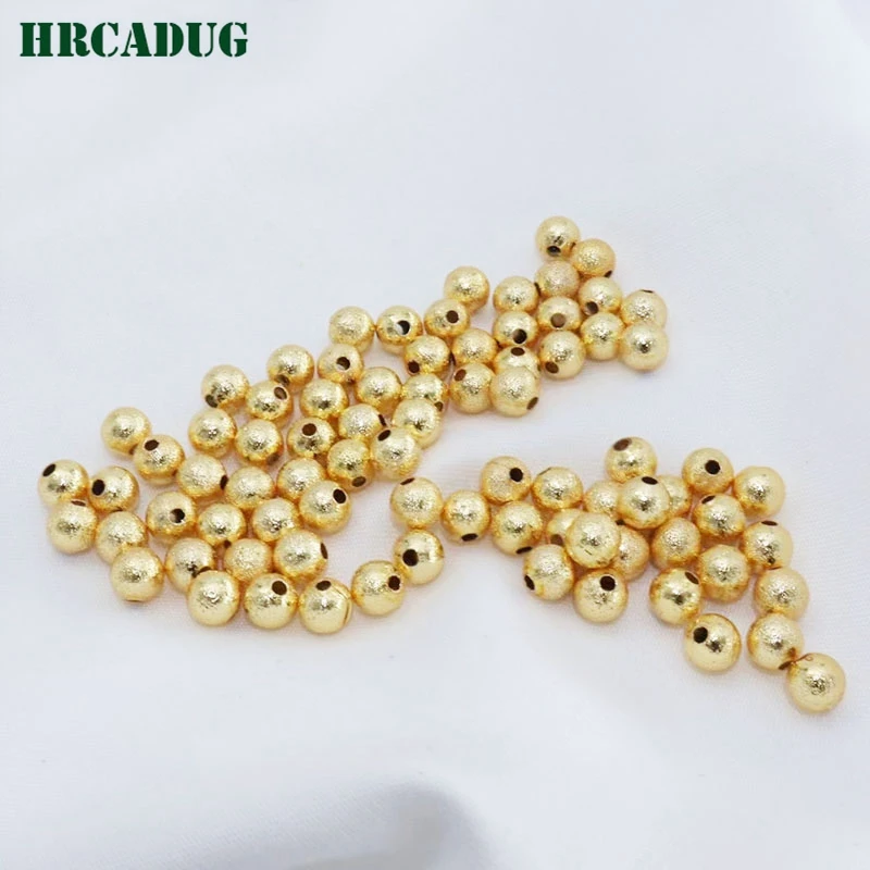 New Beaded Material Loose Bead 18K Sand Gold Plated Copper Metal Small Round Beads For DIY Jewelry Making Supplies Spacer Beads